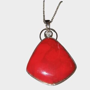 Red Coral, White Topaz & Sterling Silver Artisan Pendant Necklace